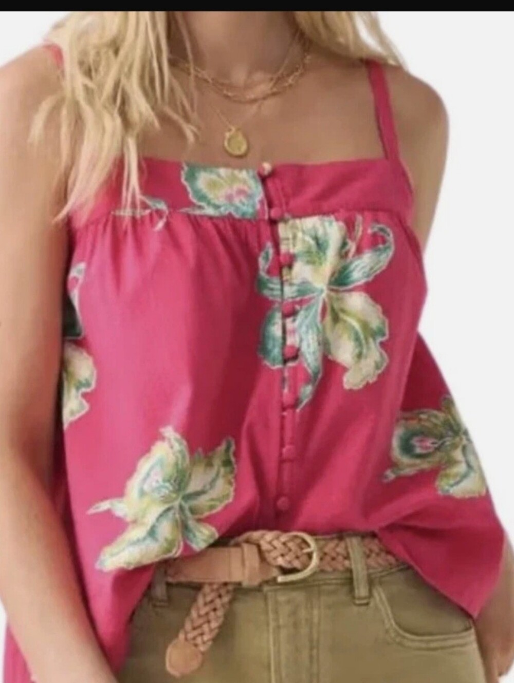Faherty Pink Marina Seersucker Floral Button-Front Camisole